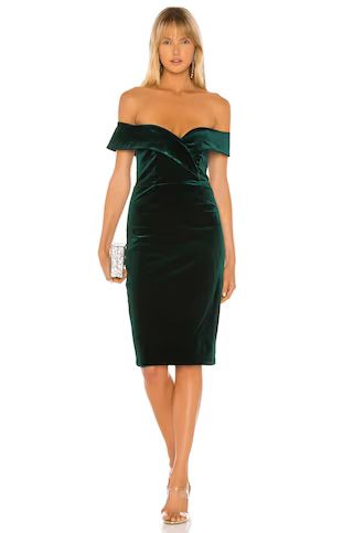 Bardot Bella Velvet Dress in Dark Green from Revolve.com | Revolve Clothing (Global)