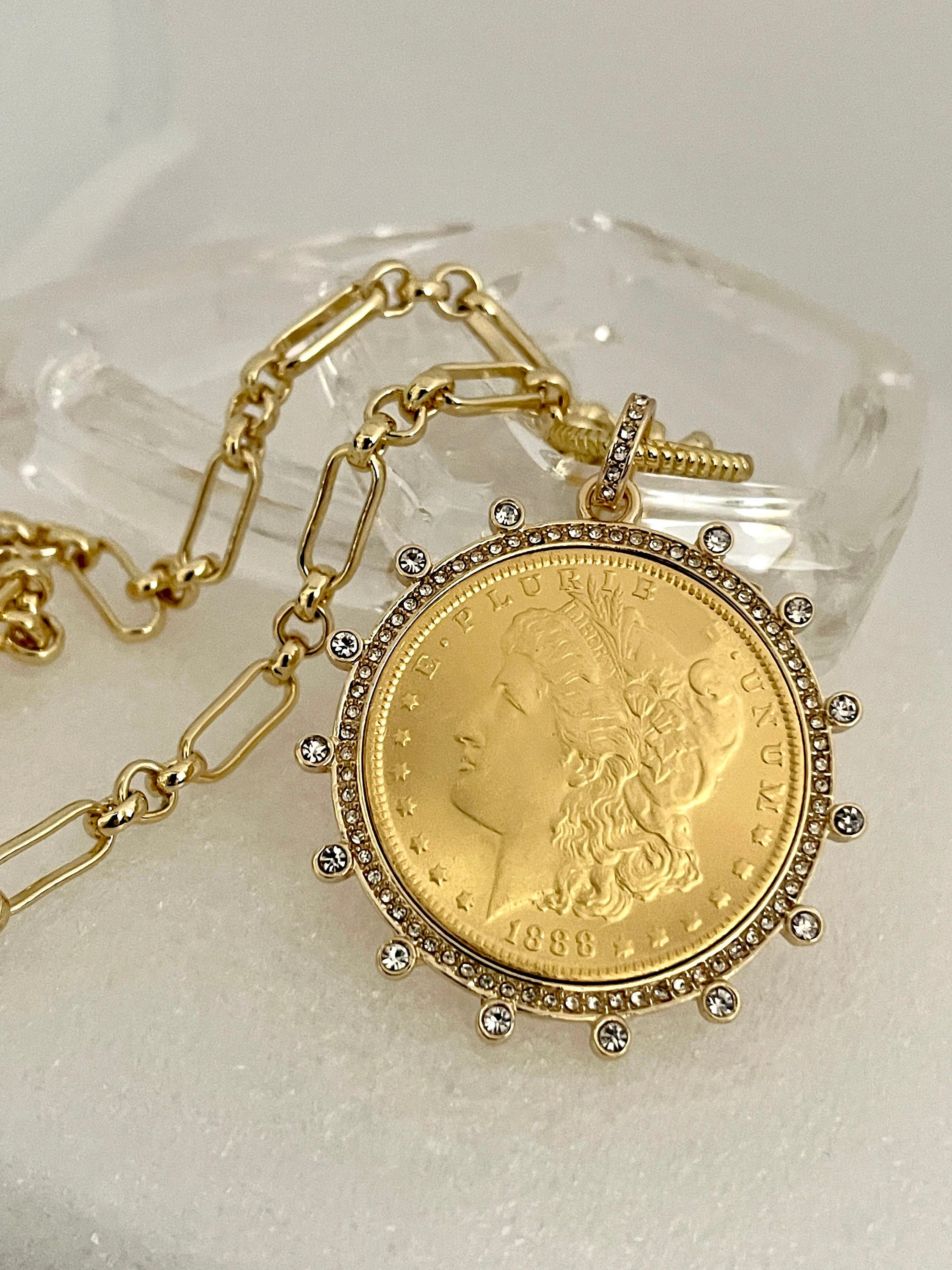 Gold Morgan Dollar Reproduction  Coin Necklace – Cubic Zirconia Bezel | Etsy (Global)