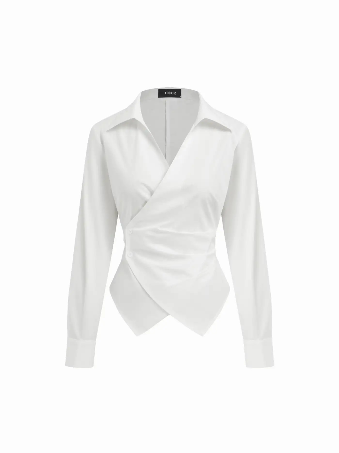 Tejido Blusa de manga larga con envoltura y cuello en V de 100% algodón For Informal diario Trab... | Cider