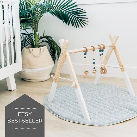 Gray and Wood Baby Gym and Toys - Baby Gym Toys - Wood Play Gym and Toys Gray | Etsy (US)
