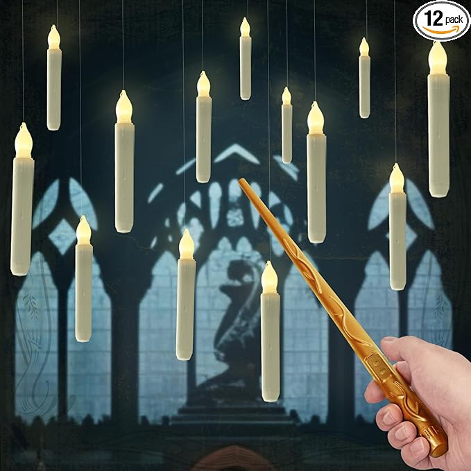 Homemory Hanging Floating Candles with Wand Remote and String, 12 Pcs Flying Flameless LED Taper ... | Amazon (US)