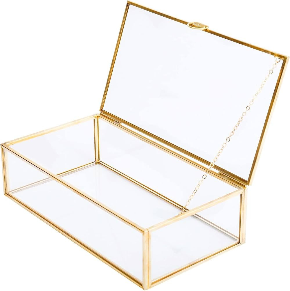 Golden Vintage Glass Lidded Box Edge Bracelet Keepsake Decorative Jewelry Display Personalized La... | Amazon (US)