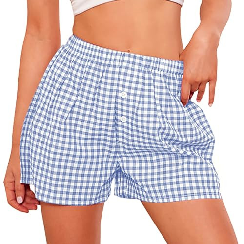 PRETTYGARDEN Womens Shorts Boxers 2025 Summer Gingham Pajama Lounge Sleep Y2K Plaid Pj Shorts Bea... | Amazon (US)