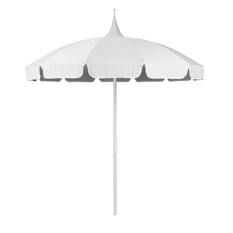 Round Solid Pagoda Outdoor Patio Umbrella, Fiberglass with Push Lift - Natural, 8.5' - Ivory, Sunbrella | The Company Store | The Company Store