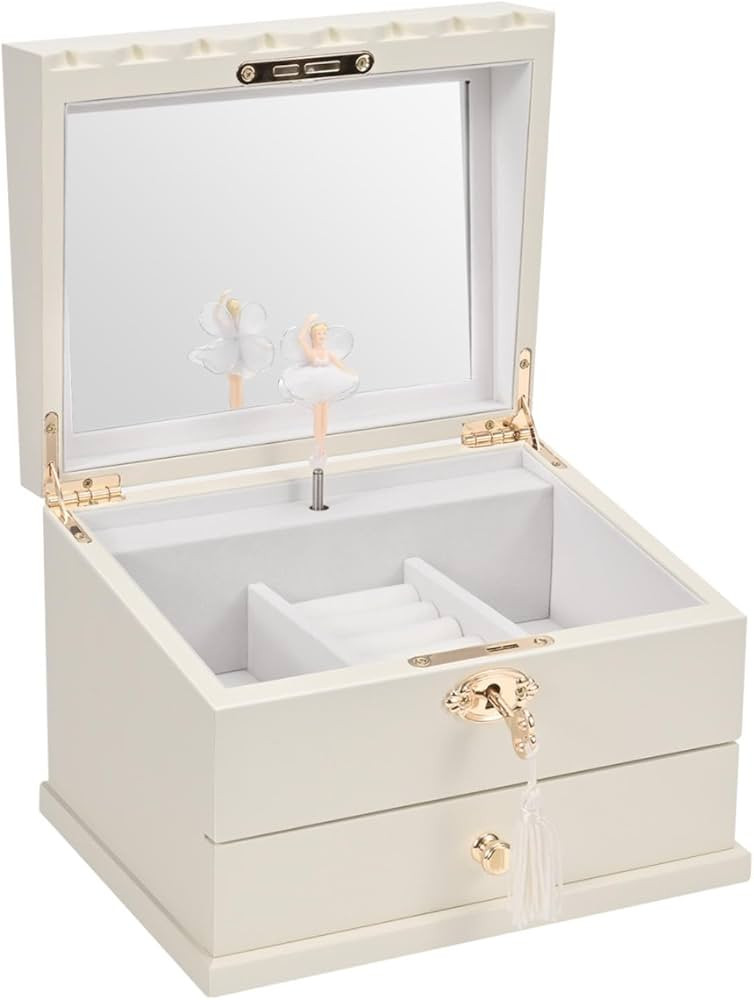 Lihou PapaQ Wooden Ballerina Medium Musical Jewelry Box with Mirror and Lock for girls，Kid's Je... | Amazon (US)