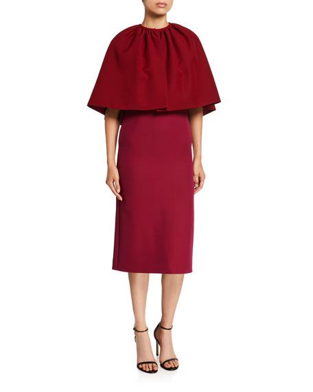 Gucci Short-Sleeve Colorblock Dress w/ Cape | Bergdorf Goodman