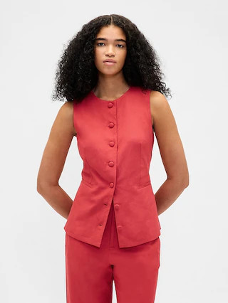 Linen-Blend Tie-Back Longline Vest | Gap (US)