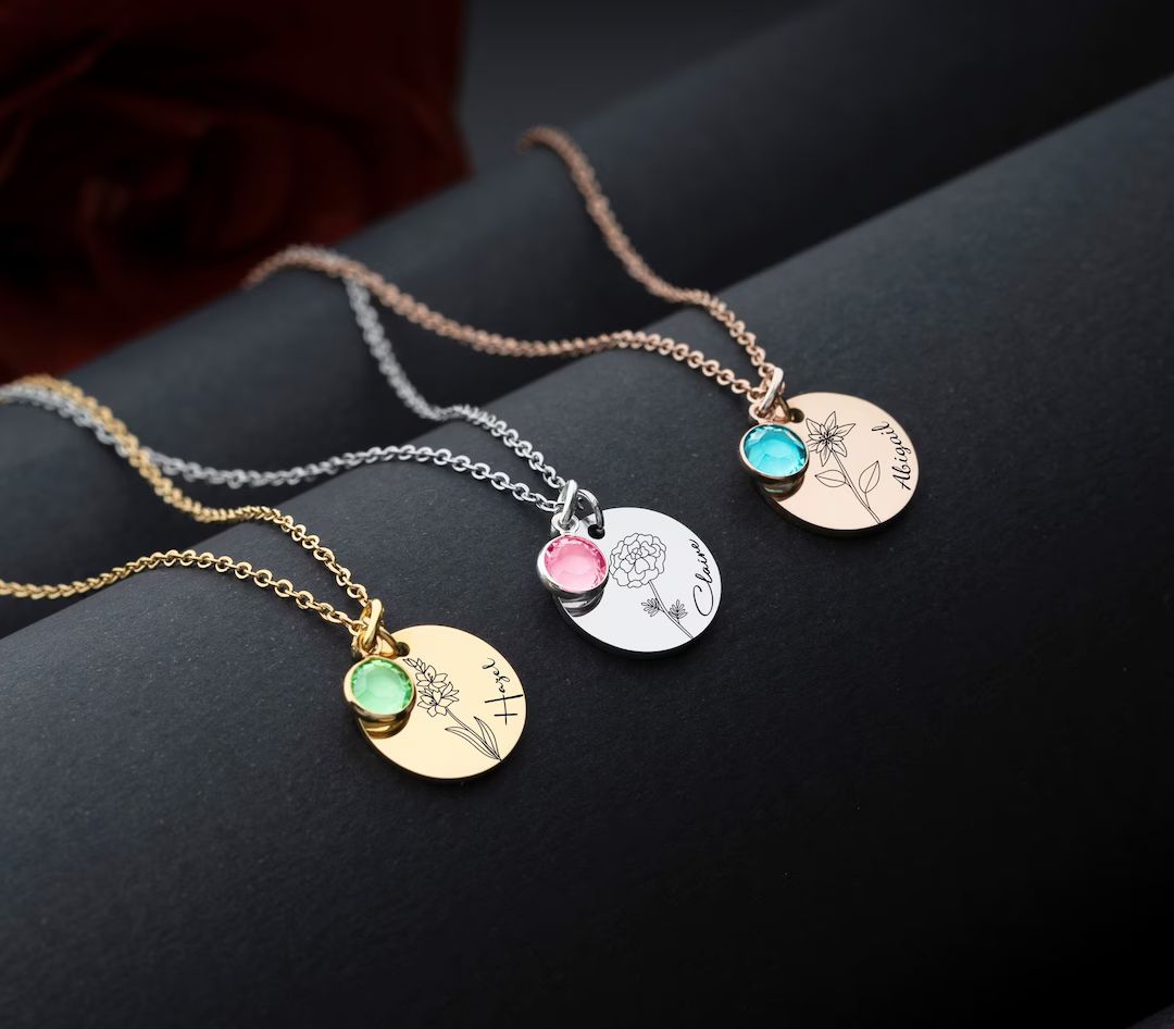 Birth Flower Swarovski Birthstone Necklace, Births Stone Necklaces, Women Girl Gift for Wedding, ... | Etsy (US)