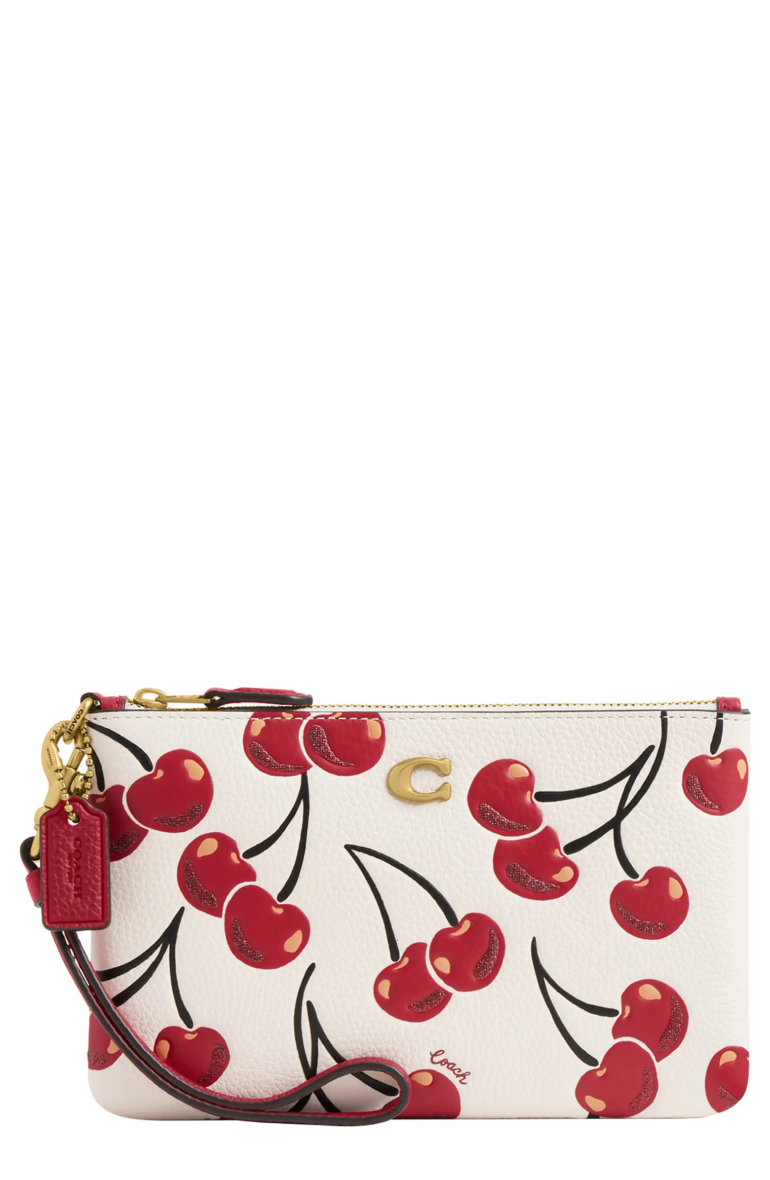 Small Cherry Print Leather Boxed Wristlet | Nordstrom