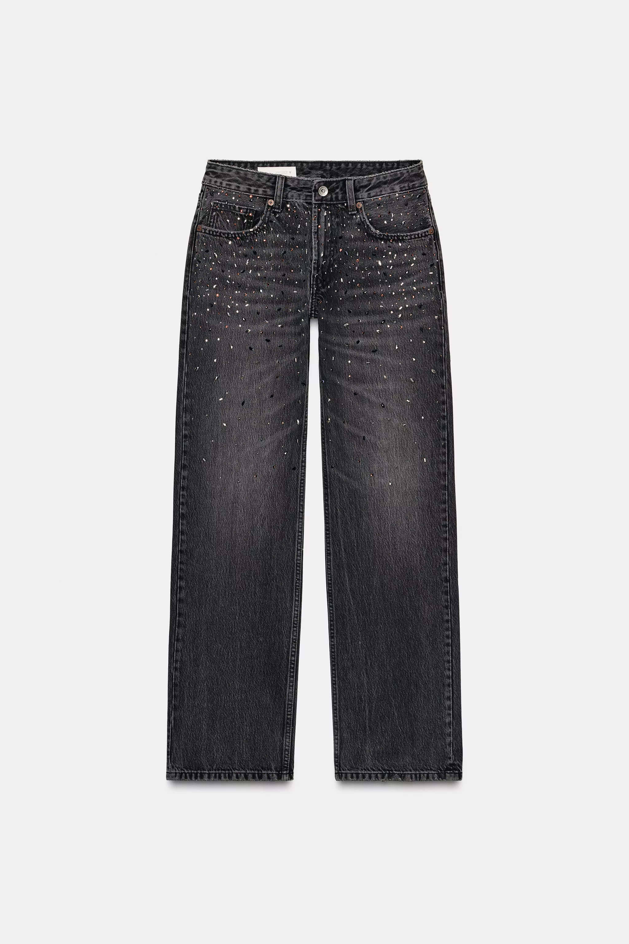 TRF LOW RISE STRAIGHT RHINESTONE JEANS | Zara Canada