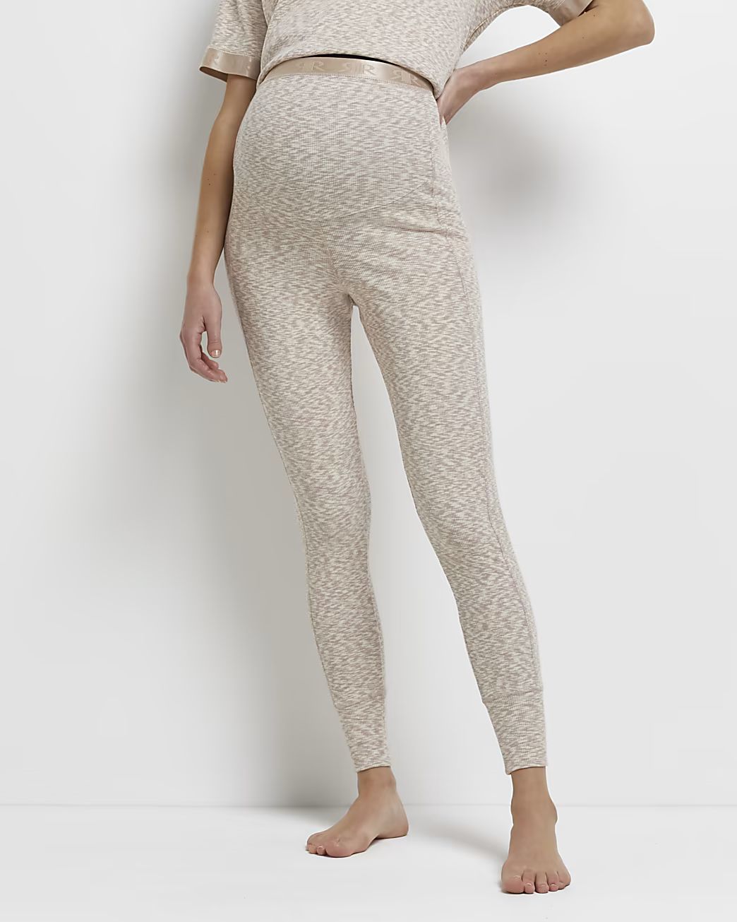 Ecru space dye print maternity leggings | River Island (US)