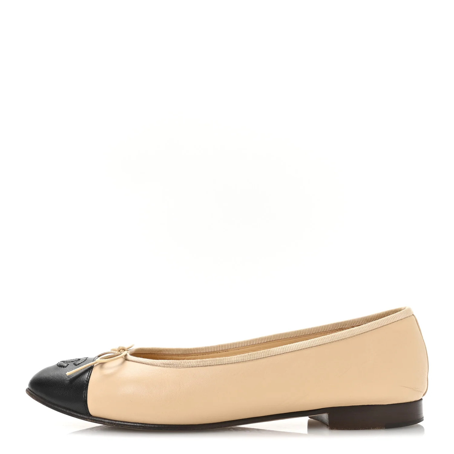 Chanel Lambskin Cap Toe CC Ballerina Flats 39.5 Beige Black 1728090 | FASHIONPHILE (US)