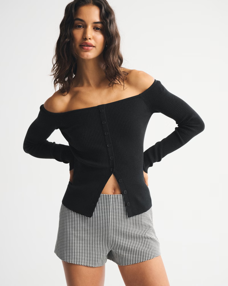 Women's Off-The-Shoulder Button-Through Top | Women's Tops | Abercrombie.com | Abercrombie & Fitch (US)