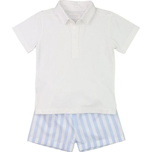 Blue And White Stripe Polo Short Set | Cecil and Lou