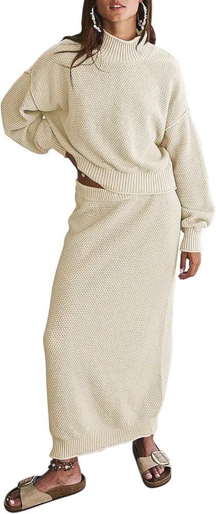 Pink Queen Women's 2 Piece Sweater Set Outfits Long Sleeve Oversized Top Bodycon Maxi Long Skirt ... | Amazon (US)