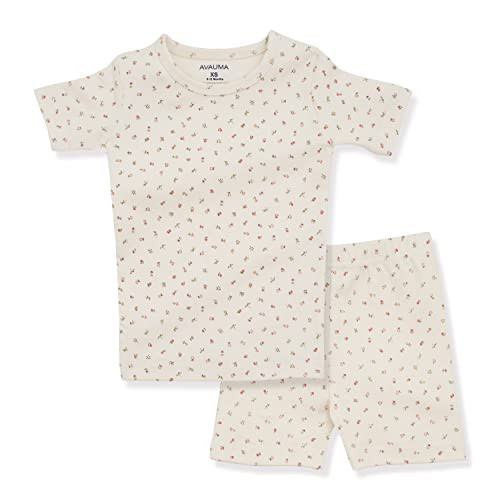 AVAUMA Baby Boys Girls Pajama Set 6M-7T Kids Toddler Snug fit Pattern Design Pjs Cotton Sleepwear Flower Pattern (Momo_Short Ivory JM) | Amazon (US)