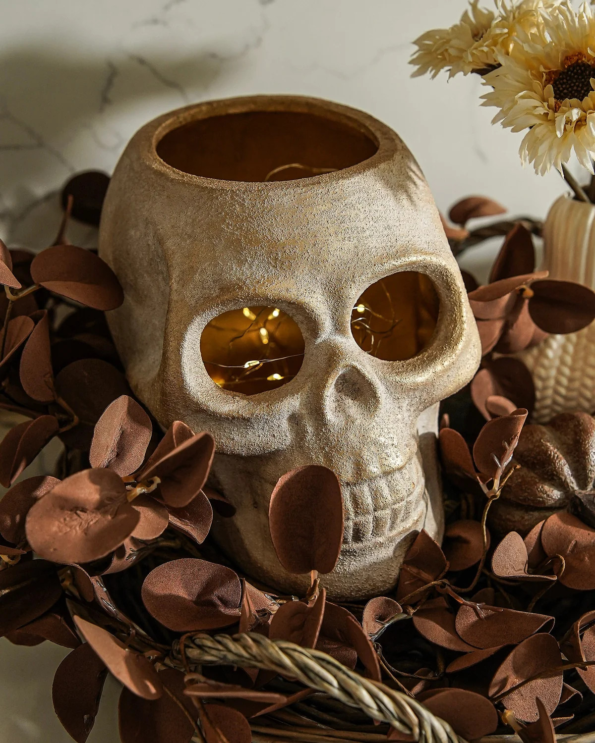Handcrafted Terracotta Gold Wash Skull | MJHome