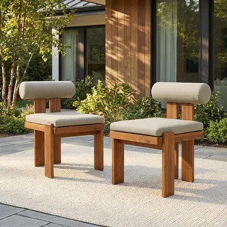 Christopher Knight Home - Ardelle Set of 2 Modern Acacia Wood Outdoor Dining Chair with Round Bac... | Bed Bath & Beyond