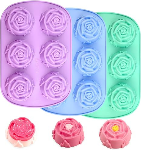 Sakolla 3 Pack Rose Flower Soap Molds Silicone 6 Cavities Flower Shapes Silicone Molds for Soap M... | Amazon (US)