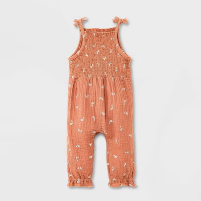 Grayson Mini Baby Girls' Rainbow Gauze Jumpsuit - Tan | Target