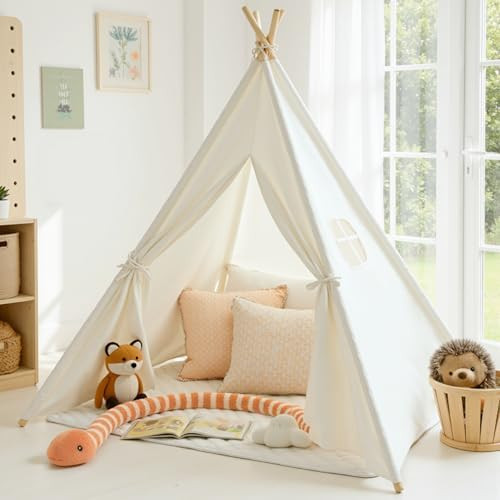 Sumbababy Teepee Tent for Kids Indoor - Toddler Play Tent Washable Tipi Sleepover Tents with Ligh... | Amazon (US)