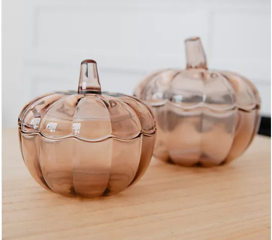 Set of 2 Glass Pumpkin Lidded Jars by Lauren McBride - QVC.com | QVC