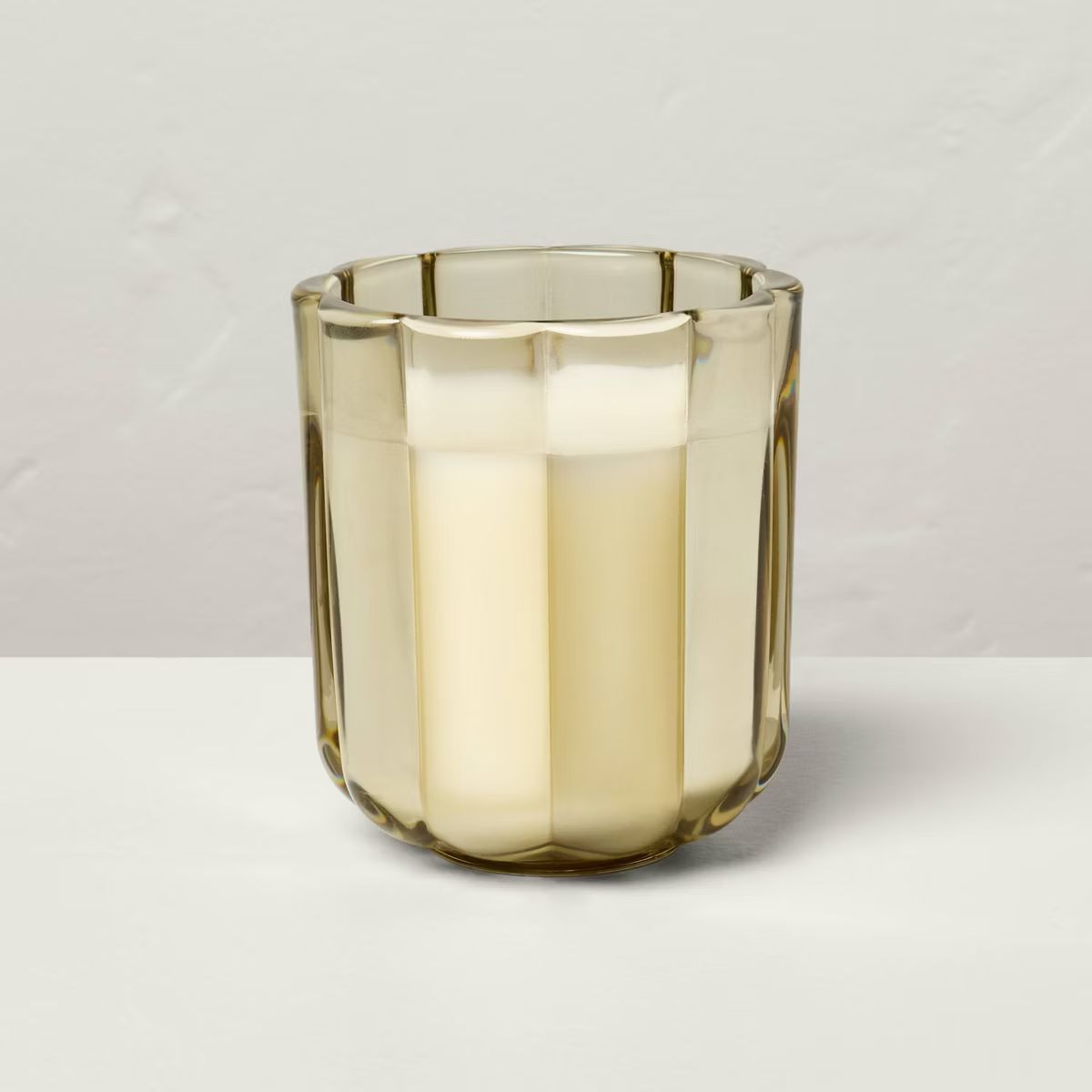 Tinted Glass Salted Honey Scalloped Jar Candle Tan - Hearth & Hand™ with Magnolia | Target