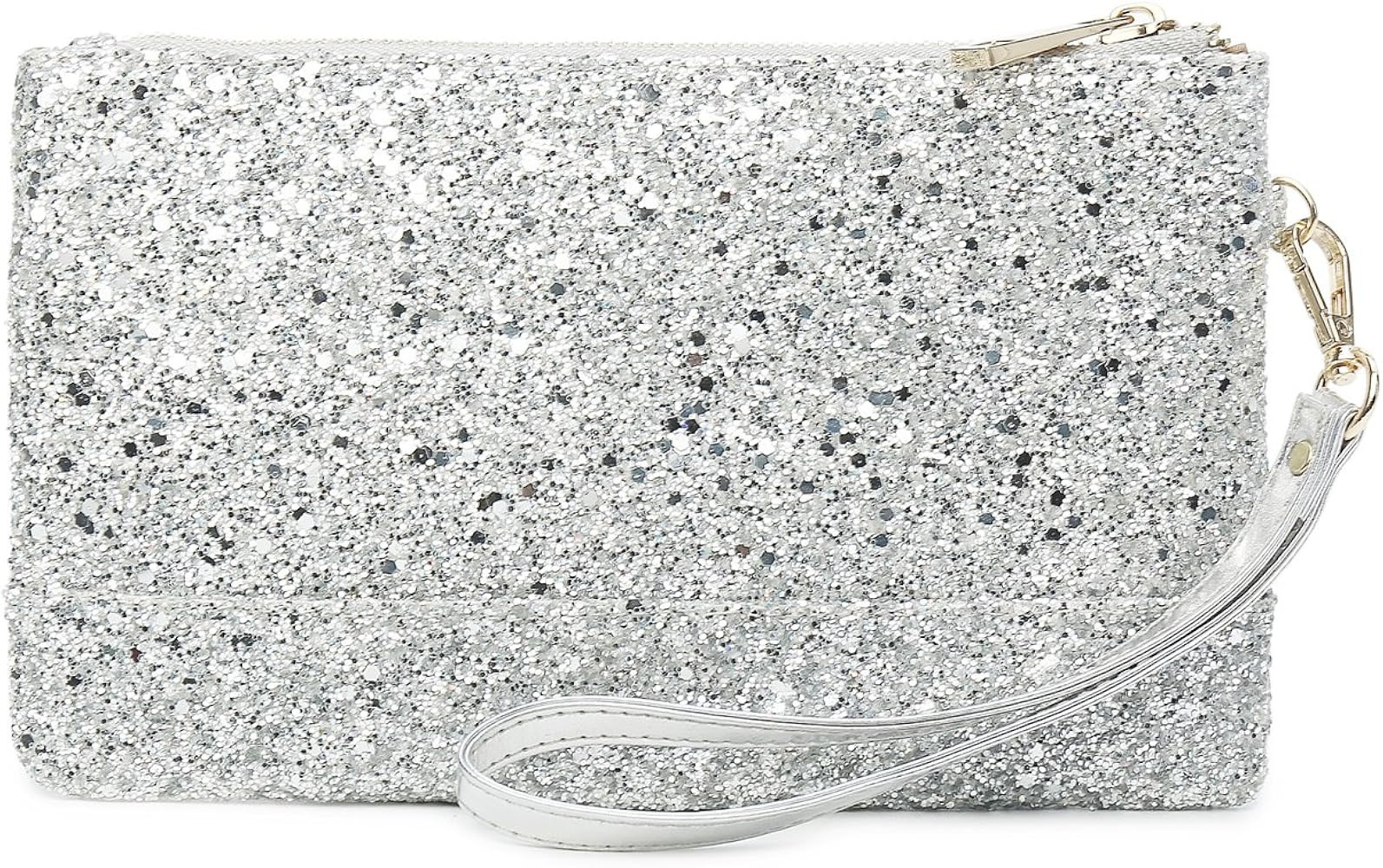 Lam Gallery Sparkling Silver Wristlet Purse for Women Glitter Bride Clutch Bag for Wedding | Amazon (US)