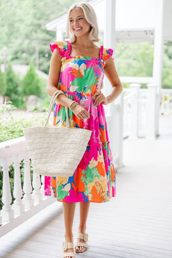 Tell It All Pink Floral Midi Dress | The Mint Julep Boutique