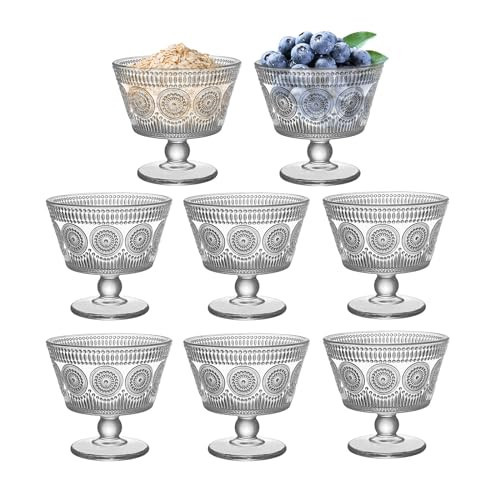 Vintage Glass Dessert Bowls, Set of 8, 9oz Glass Ice Cream Sundae Cups with Sunflower Pattern Glass Dessert Cups, Ideal for Ice Cream, Sorbet, Fruit, Snacks, Yogurt, and Appetizers (8) | Amazon (US)