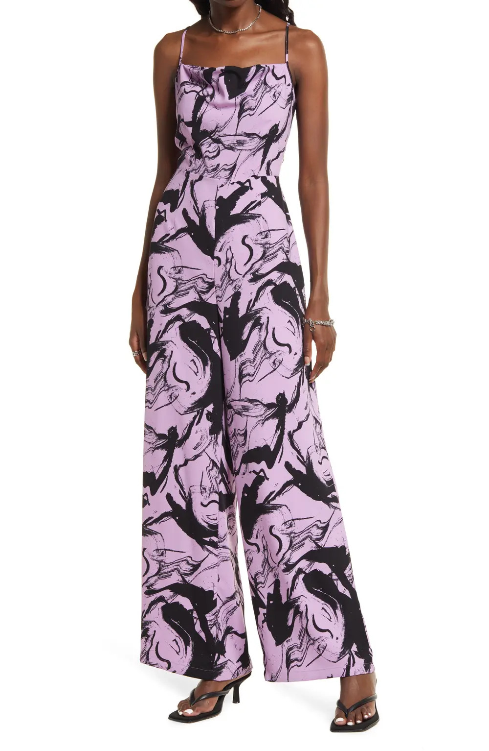 Open Edit Camisole Bodice Jumpsuit, Size Xx-Small in Purple- Black Brushstroke at Nordstrom | Nordstrom Canada