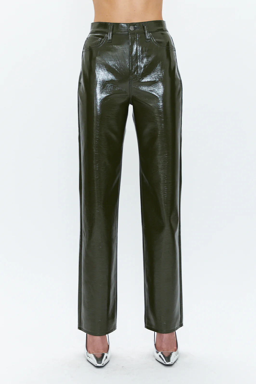 Cassie Super High Rise Straight - Olive Vinyl | Pistola Denim