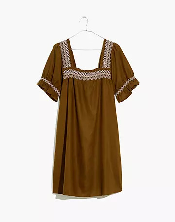 Smocked-Neck Puff-Sleeve Mini Dress | Madewell