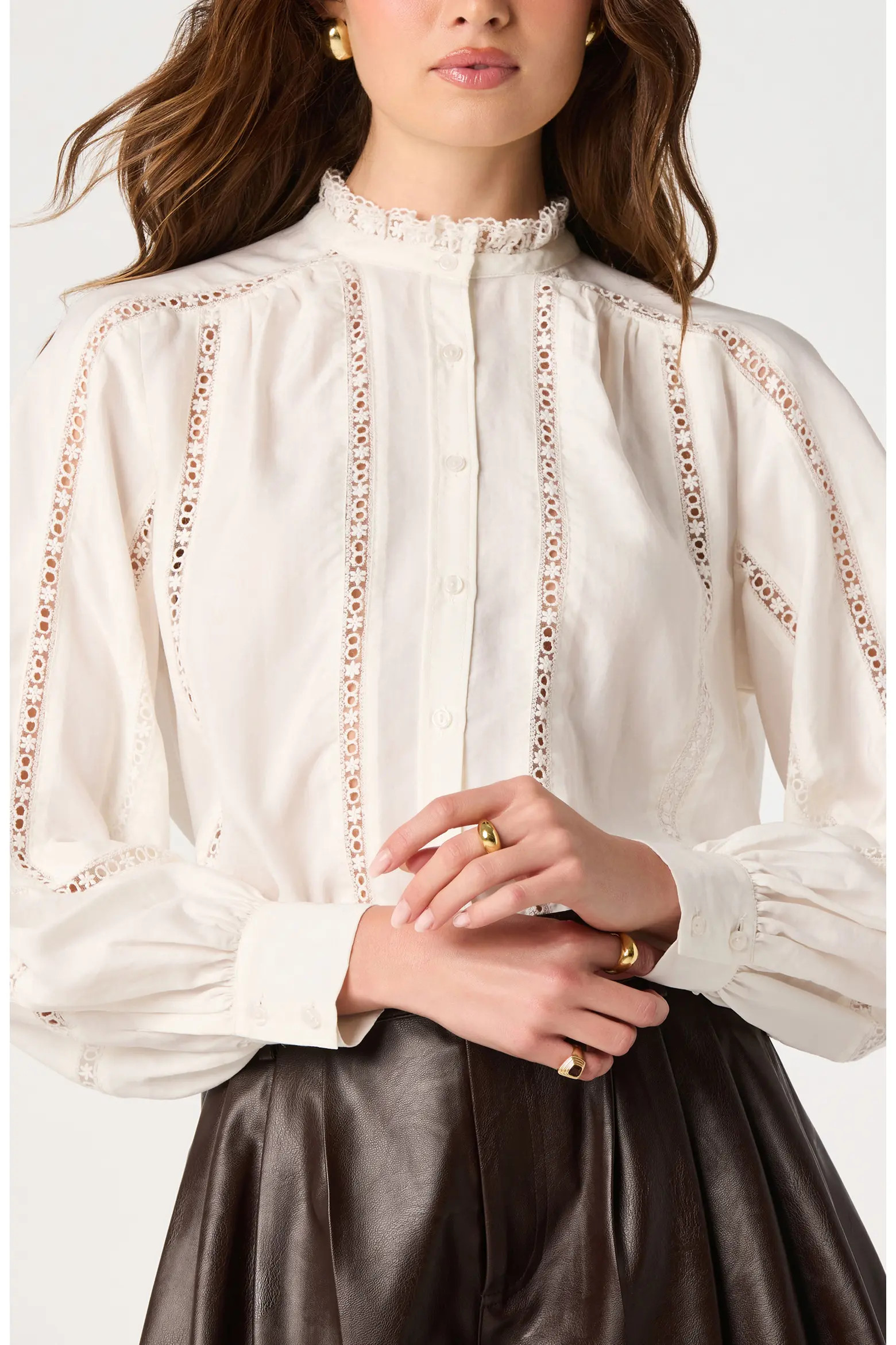 ASTR the Label Edith Lace Detail Button-Up Shirt (Women) | Nordstrom | Nordstrom