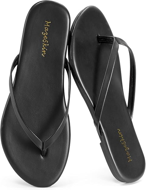 mazeskin Women's Memory Foam Comfortable Flat Thong Sandals Dressy Summer Beach Leather Slide Fli... | Amazon (US)