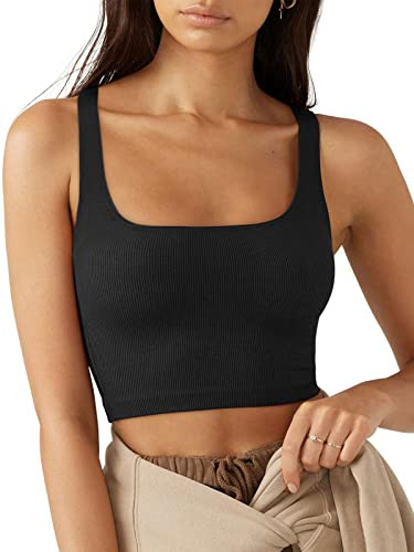 LASLULU Women’s Sexy Sleeveless Square Neck Fitted Ribbed Gym Workout Crop Tank Tops | Amazon (US)