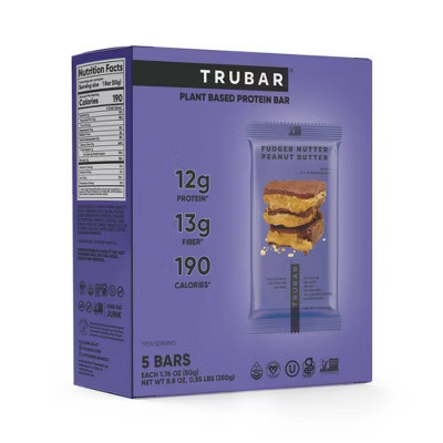 TRUBAR 12g Plant Based Protein Bars - Fudger Nutter Peanut Butter - 5ct | Target