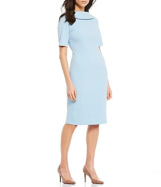 V-Back Foldover Collar Short Sleeve Sheath Dress | Dillard's