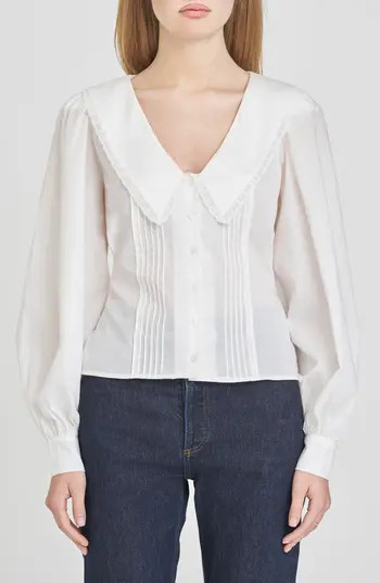 WAYF Cynthia Pintuck Pleat Lace Detail Cotton Button-Up Shirt in Ivory at Nordstrom Rack, Size Medium | Nordstrom Rack