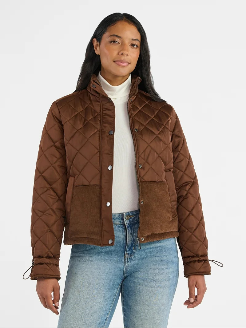 Time and Tru Women's and Women’s Plus Mixed Media Puffer Jacket, Sizes XS-2X | Walmart (US)
