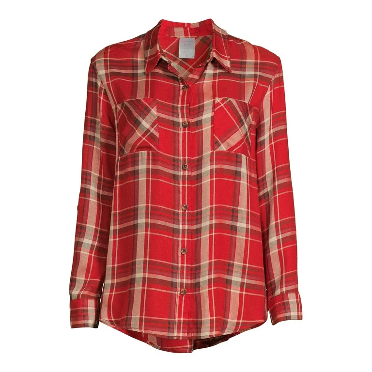 No Boundaries Juniors' Button-Front Plaid Shirt - Walmart.com | Walmart (US)