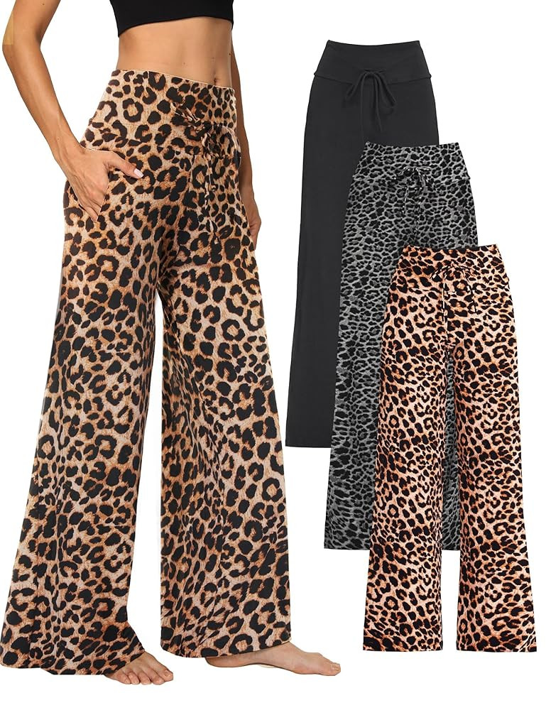 1/3 Pack Wide Leg Yoga Pants for Women, Comfy Lounge Pajama Sweatpants Loose Causal Palazzo with ... | Amazon (US)