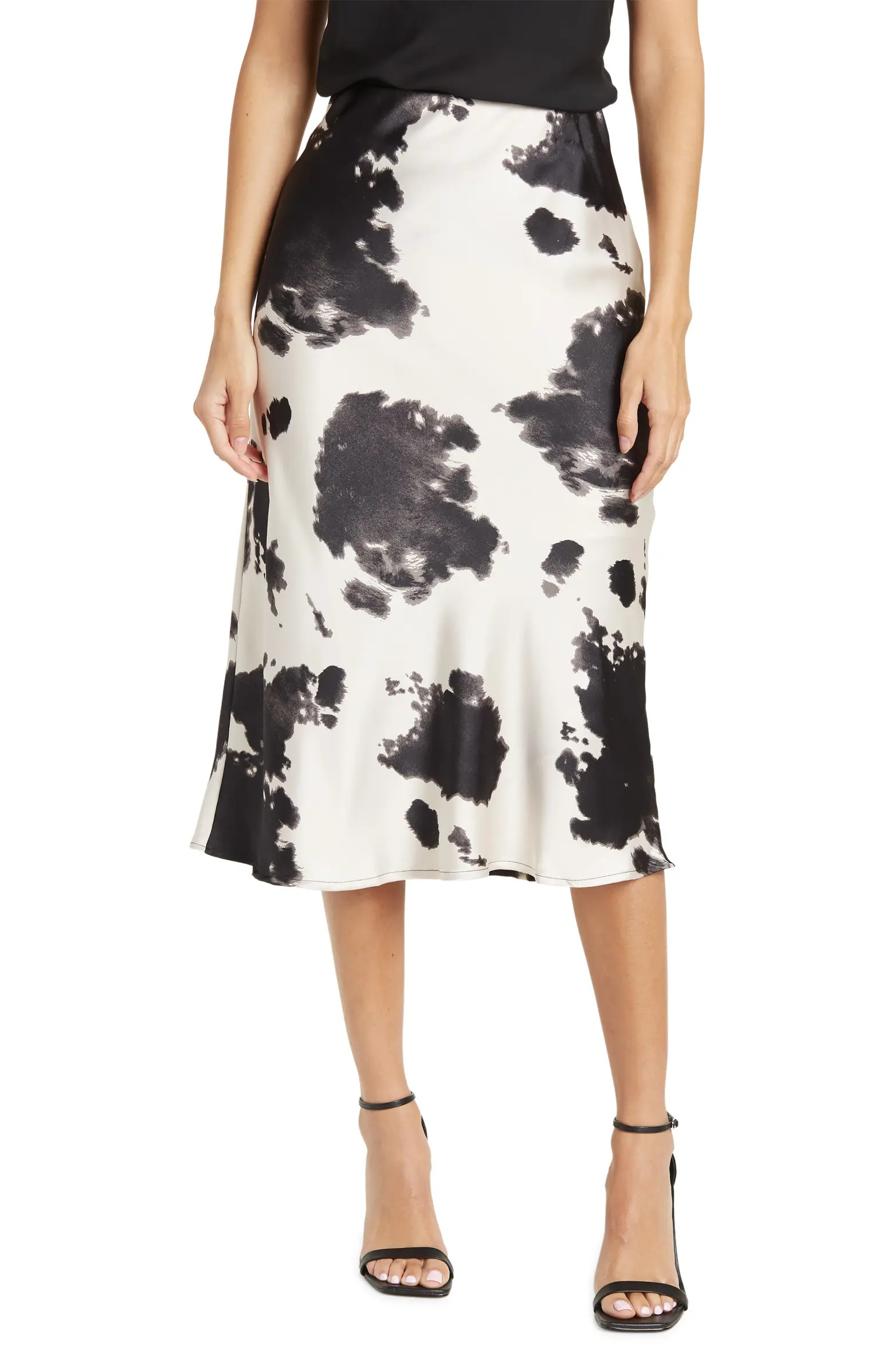 Satin Cow Print Midi Skirt | Nordstrom Rack