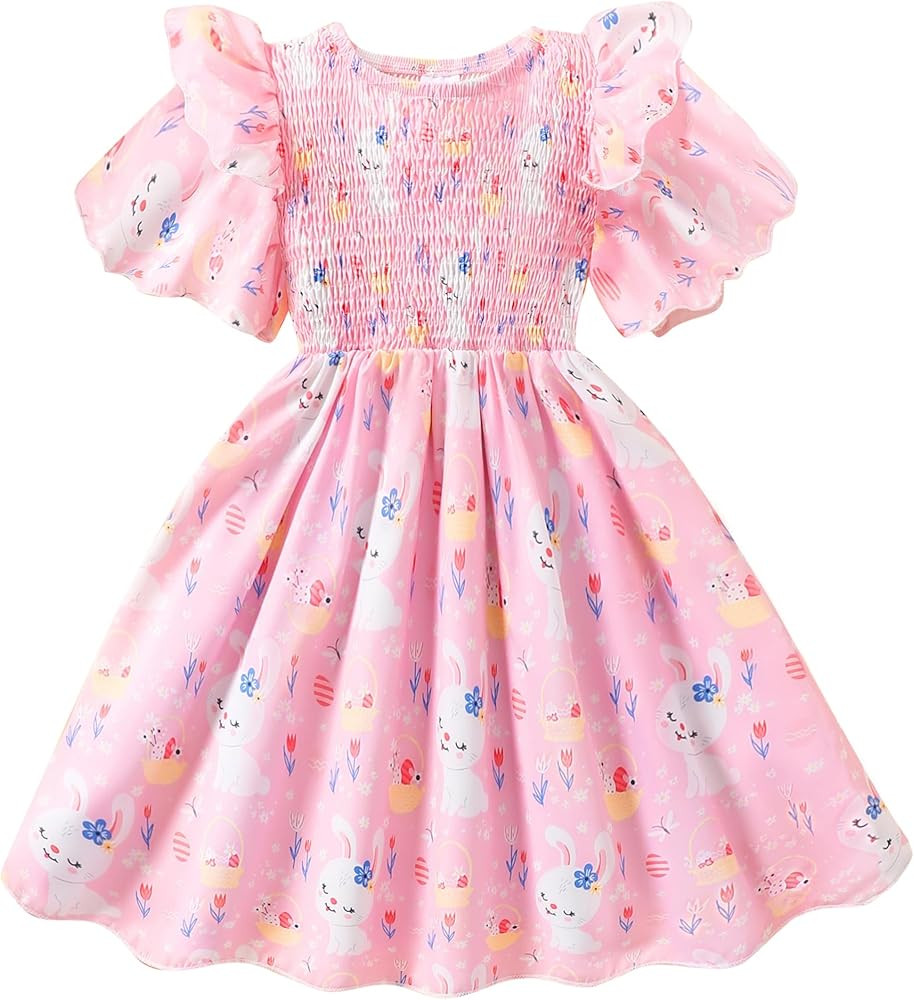 Little Girls Dress Ruffle Sleeve Floral Smocked Dresses Kids Casual Outfits Toddler Summer Tiered... | Amazon (US)