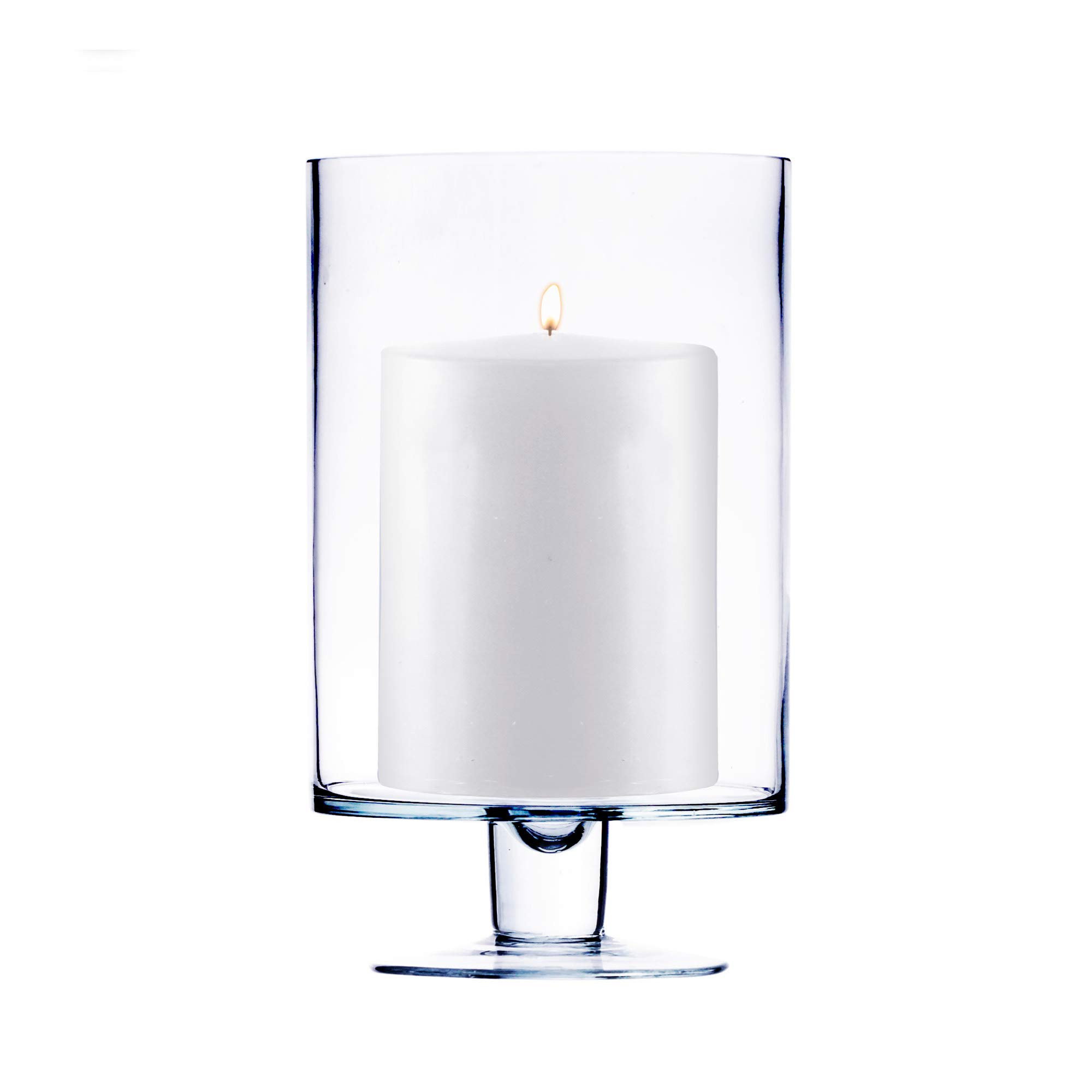 CYS EXCEL Glass Hurricane Pillar Candle Holder (H:10" W:6") | Multiple Size Choices Short Stem Ca... | Amazon (US)
