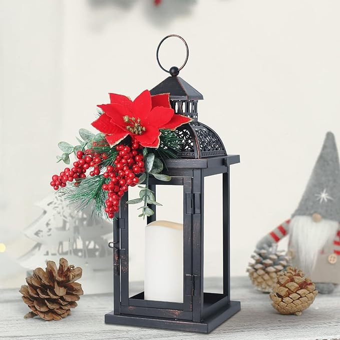 DECORKEY Christmas Decorations For Home, Decorative Christmas Lantern Indoor Outdoor Decor, Metal... | Amazon (US)