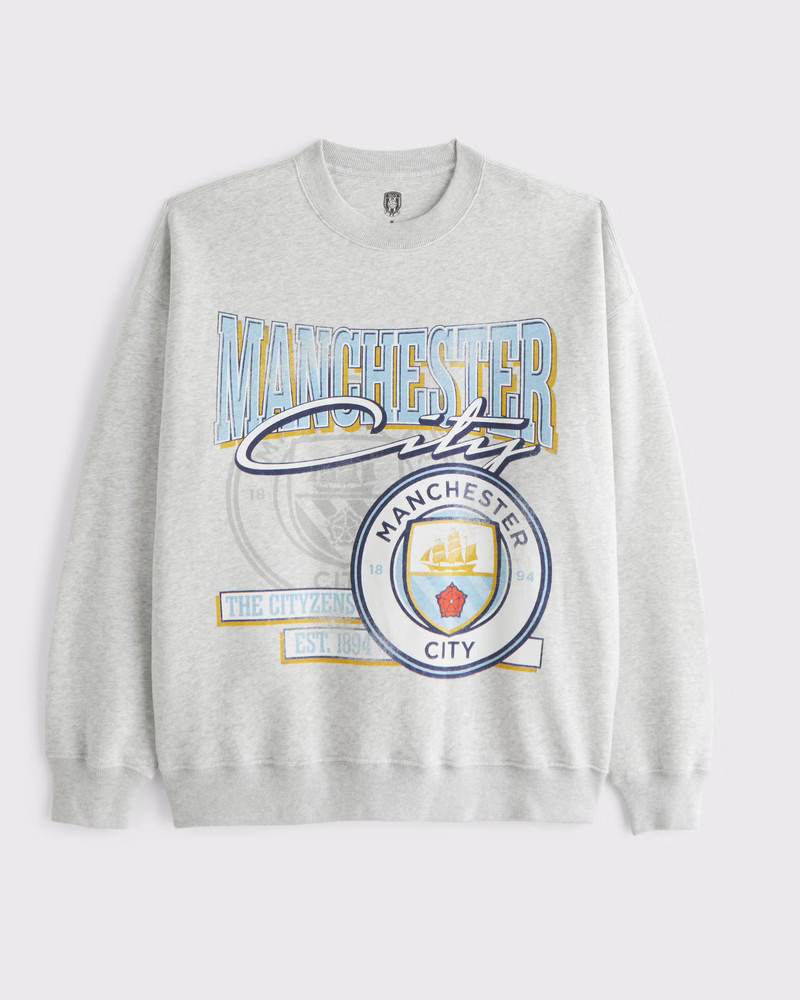 Abercrombie & Fitch Men's Manchester City FC Graphic Crew Sweatshirt in Light Heather Gray - Size XXL | Abercrombie & Fitch (US)