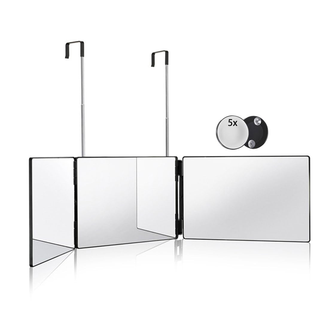 HIEEY 3 Way Mirror for Hair Cutting,360 Trifold Mirror with Height Adjustable Telescoping Hooks,a... | Amazon (US)