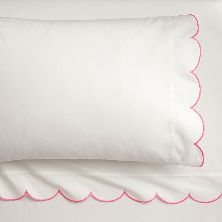 Monique Lhuillier Embroidered Scallop Organic Sheet Set | Pottery Barn Teen