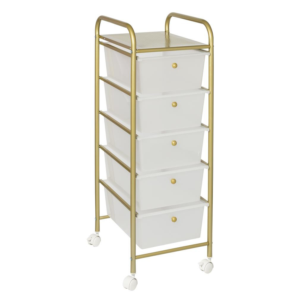 5-Drawer Rolling Storage Cart with Plastic Drawers in Gold | The Home Depot